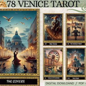 78 digitale tarotkaarten met Venetië-thema - afdrukbare tarotkaarten voor boho's - stapel digitale kaarten - afdrukbaar Oracle
