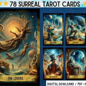 78 Surreal Theme Digital Tarot Cards - Printable Tarot Deck -  Digital Cards deck - Printable Oracle