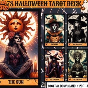 78 Halloween Digital Tarot Cards - Printable Tarot Deck -  Digital Cards deck - Printable Oracle