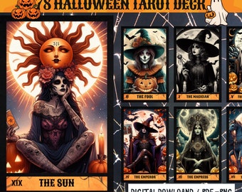 Halloween Tarot Cards: 78 Card Printable Deck (PNG)