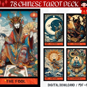 78 Chinesisch - Asien Digitale Tarot Karten - Printable Tarot Deck - Digital Karten Deck - Printable Orakel