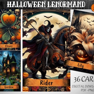 Mazzo di carte Lenormand di Halloween - Mazzo di tarocchi oscuri stampabile - Mazzo di carte digitali - Oracolo stampabile