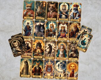 Talia kart tarota Mystical Cats: 78 kart artystycznych z pudełkiem