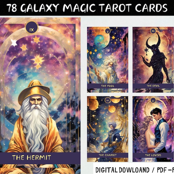 78 Galaxy Magic Theme Digital Tarot Cards - Printable Tarot Deck -  Digital Cards deck - Printable Oracle