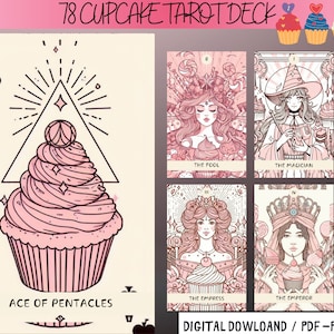 78 Cupcake Theme Digital Tarot Cards - Printable Candy Pink Tarot Deck -  Digital Cards deck - Printable Oracle