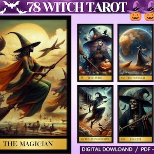 78 Witch Theme Digital Tarot Cards - Printable Tarot Deck -  Digital Cards deck - Printable Oracle