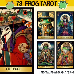 78 cartas de tarô digital com tema sapo - Baralho de tarô para impressão - Matsumato Hoji Tarot - Oráculo para impressão