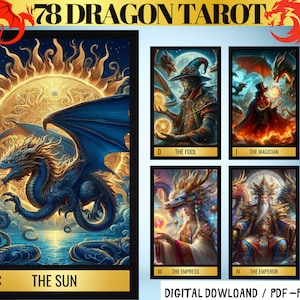 78 Cartas de Tarot Digitales Tema Dragón - Baraja de Tarot Imprimible - Baraja de Cartas Digitales - Oráculo Imprimible