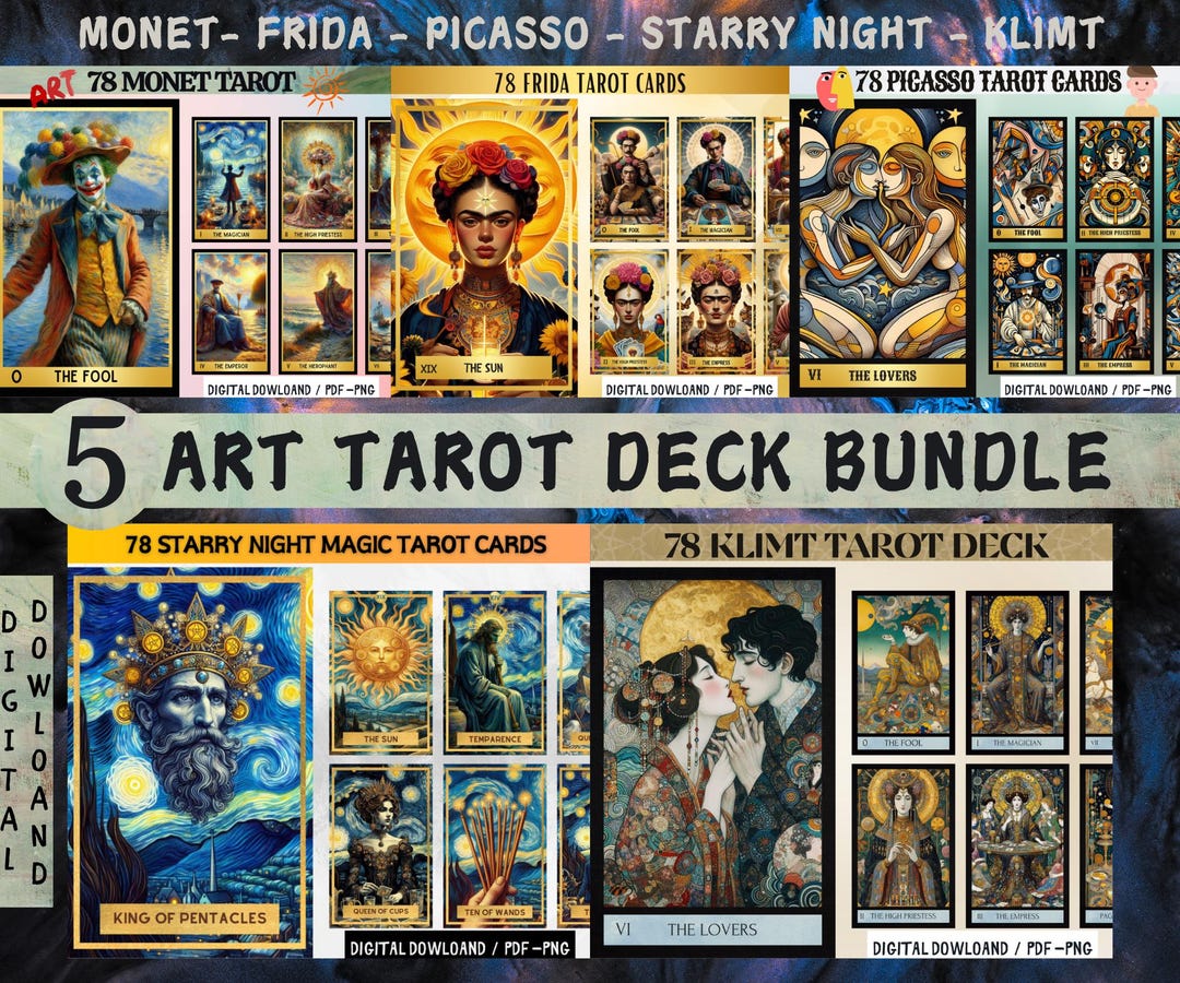 5 in 1 ART Tarot Deck Bundle - Digital Tarot Cards - Printable Tarot ...