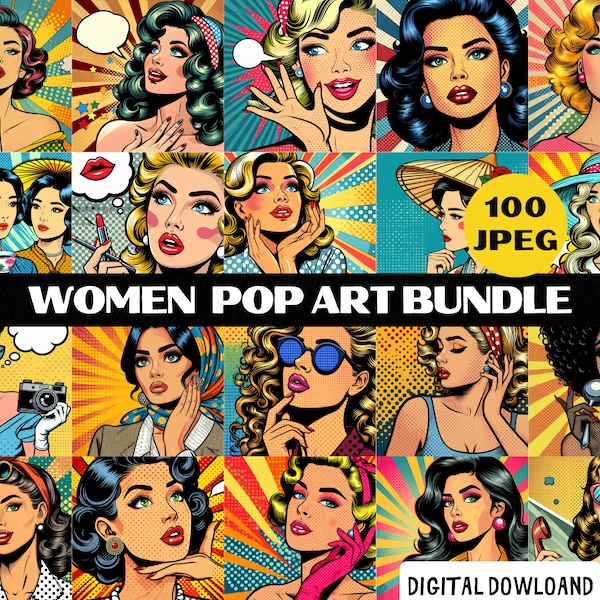 100 pcs Retro Pop Art Women Themed Wall Collage Kit - Vintage Pop Art Photos Prints - Pop Art Poster - Digital Download