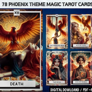78 Phoenix Bird Theme Digital Tarot Cards - Printable Tarot Deck -  Digital Cards deck - Printable Oracle