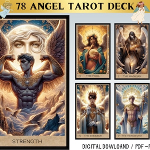 78 Cartas de Tarot Digital Angel Theme - Baraja de Tarot Imprimible - Baraja de Cartas Digitales - Oráculo Imprimible