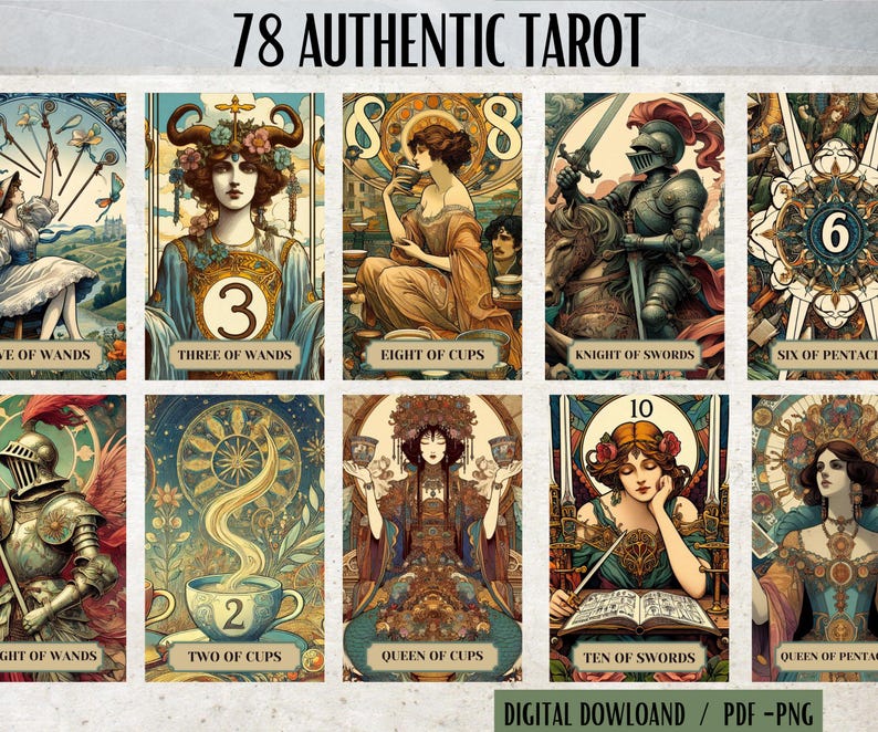 78 Authentic Theme Tarot Cards - Printable Art Deck (digital Cards) - Etsy