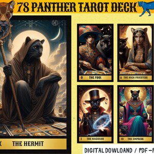 78 cartes de tarot numériques sur le thème de la panthère - jeu de tarots imprimable - jeu de cartes numériques - Oracle imprimable