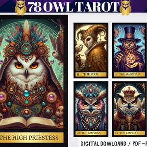 78 OWL Theme Digital Tarot Cards - Printable Tarot Deck -  Digital Cards deck - Printable Oracle
