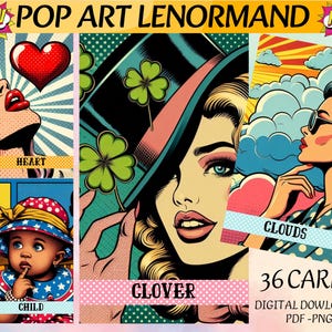 POP ART Lenormand Cards Deck - Printable Retro Tarot Deck -  Digital Cards deck - Printable Oracle