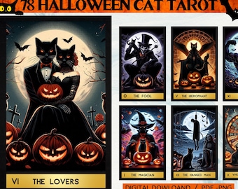 Halloween Cat Tarot Deck - 78 Printable Cards (Digital Download)