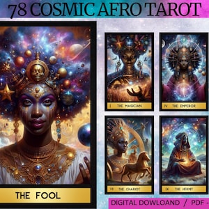 78 Cartas de Tarô Digital Afro Cósmicas - Baralho de Tarô para Imprimir - Baralho de Cartas Digitais - Oráculo para Imprimir