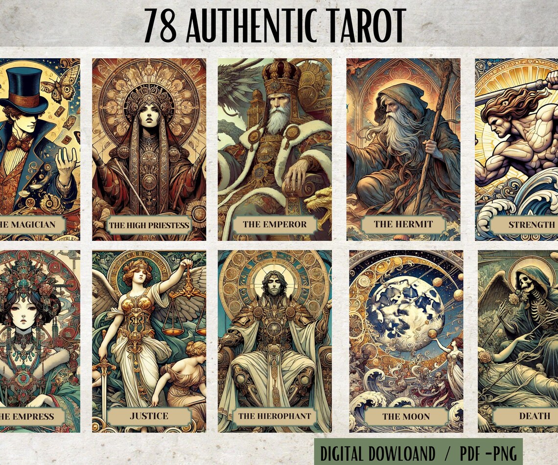 78 Authentic Theme Tarot Cards - Printable Art Deck (digital Cards) - Etsy