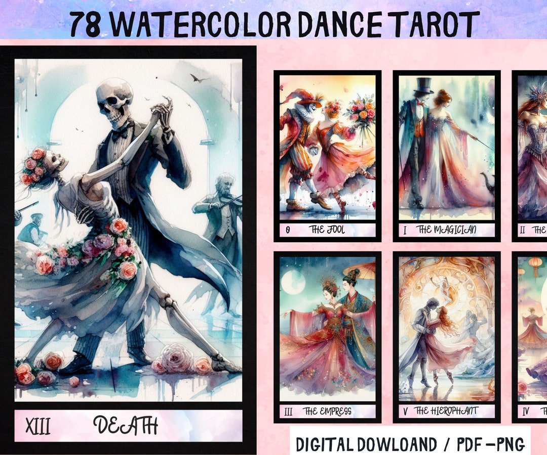 78 Watercolor Dance Theme Digital Tarot Cards - Printable Tarot Deck ...