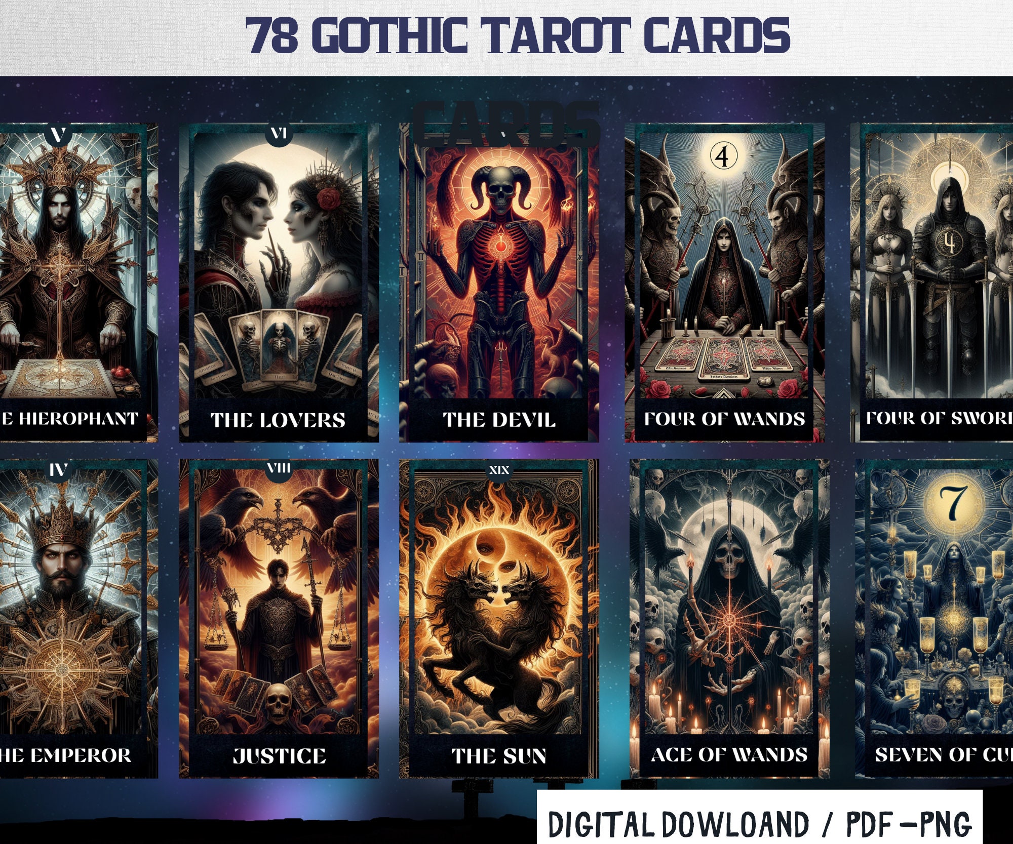 78 Gothic Tarot Cards: Printable Deck (digital Download) - Etsy