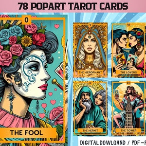78 Tarocchi digitali a tema POP ART - Mazzo di tarocchi stampabile - Mazzo di carte digitali - Oracolo stampabile