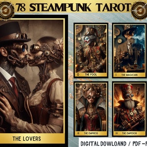 78 SteamPunk Theme Digital Tarot Cards - Printable Tarot Deck -  Digital Cards deck - Printable Oracle