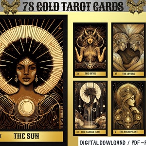 78 cartas de tarô digital com tema dourado - baralho de tarô para impressão - baralho de cartas digitais - oráculo para impressão