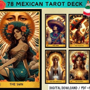 78 Cartas de Tarot Digitales de Tema Mexicano - Baraja de Tarot de Yoga Imprimible - Baraja de Cartas Digitales - Oráculo Imprimible