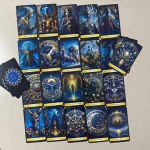 Carta del Tarot Azul Oscuro - Dorado, Carta del Tarot Elegante y Caja del Tarot, Baraja de 78 Cartas de Tarot de Lujo