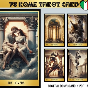 78 Rome Theme Digital Tarot Cards - Printable Tarot Deck -  Digital Cards deck - Printable Oracle