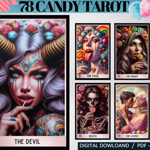 78 Candy Theme Digital Tarot Cards - Printable Tarot Deck - Printable Oracle