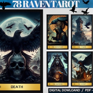 78 Raven Digital Tarot Cards - Printable Tarot Deck -  Digital Cards deck - Printable Oracle