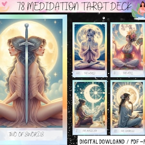 78 Cartas de Tarot Digitales con Tema de Meditación - Baraja de Tarot de Yoga Imprimible - Baraja de Cartas Digitales - Oráculo Imprimible