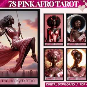 Pink Afro Tarot Cards: 78 Card African Woman Deck (Digital Download)