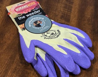 Womanswork Weeder Gloves: Latex Coated, Purple & Pink
