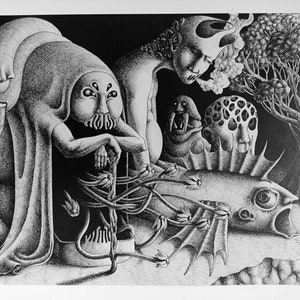 Black and white drawing print A4 format