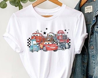 Maglietta retrò Saetta McQueen, maglietta Disney Cars, maglietta Tow Mater, maglietta auto retrò, maglietta famiglia Disneyland, maglietta Ka-Chow