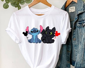 Maglietta Stitch e Sdentato, Come addestrare il tuo drago, Maglietta personalizzata Disney carina, Lilo e Stitch, Maglietta della famiglia Disney, Maglietta Disney Toodler
