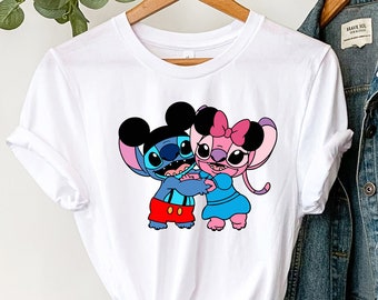 Camiseta de Disney Stitch, camiseta de Stitch y ángel, regalo de cumpleaños, camiseta personalizada de Disney, camiseta de pareja de Disney, camiseta familiar de Disney, camiseta de Disney para niños