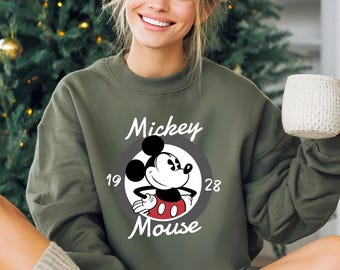 Sudadera retro de Mickey Mouse, Sudadera vintage de la familia Mickey, Camiseta de Mickey de 1928, Suéter retro de Disney, Sudadera de cuello redondo de vacaciones familiares de Disney