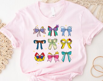 Camiseta de princesas Disney con lazo coqueto, camiseta mágica de princesas, Aurora, Ariel, Bella y Cenicienta, camiseta a juego para niñas Disney, camiseta para viaje a Disneyland