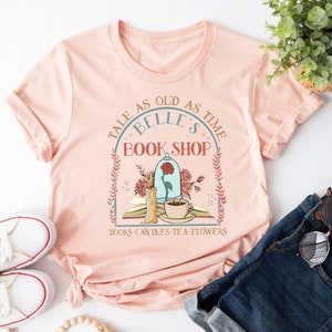 Camiseta Vintage Tale as Old as Time, camiseta retro de La Bella y la Bestia, camiseta de Belles Book Shop, camiseta de la princesa Bella de Disney, camiseta de la rosa encantada