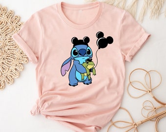 Shirt Disney Ears Stitch, Shirt Stitch Frog, grappig Stitch Shirt, Custom Ohana Stitch T-shirt, Disney familie-uitstapje, shirt Mickey ballonnen, shirt Mickey ballonnen