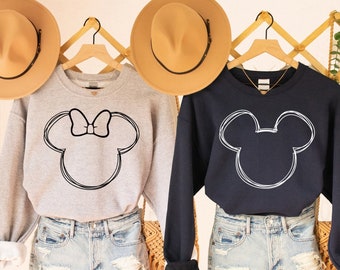 Simple Disney Mickey Sweatshirt, Sketch Mickey Ears Outline Sweatshirt, Disney Group Sweatshirt & Hoodie, Disney Family Matching Sweatshirt