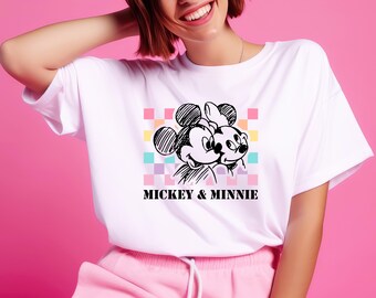 Camiseta de Mickey y Minnie de Disney, camisetas retro de pareja de Disneyland, camiseta clásica de Mickey, camiseta familiar a juego de Disneyland, camiseta unisex de Disney