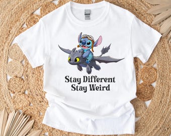 Stitch and Toothless Shirt, How To Train Your Dragon Shirt, Stay Different Stay Weird Shirt, Lilo And Stitch Shirt, Disney Friends Shirt