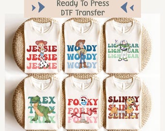 Disney Toy Story Characters DTF Transfer, Sheriff Woody DTF, Buzz Lightyear Ready To Press, Disney Matching Heat Transfer, Disneyland Dtf