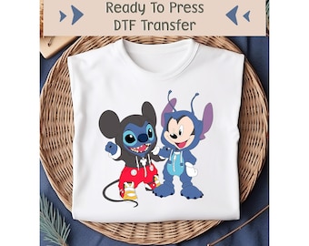 Disney Stitch And Mickey DTF Transfer, Stitch Matching Dtf, Ohana Stitch Transfer, Disneyland DTF, Mickey Mouse DTF, Kids Disney Dtf Design
