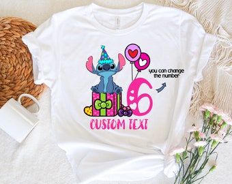Camicia di compleanno Disney Stitch, camicia per ragazza di compleanno Stitch, maglietta per festa di compleanno Disney, maglietta abbinata alla famiglia di compleanno, compleanno di Stitch personalizzato